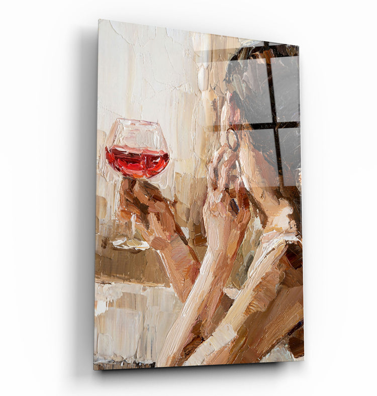 ・"Abstract Woman Potrait With Wine"・GLASS WALL ART | Artdesigna Glass Printing Wall Arts.