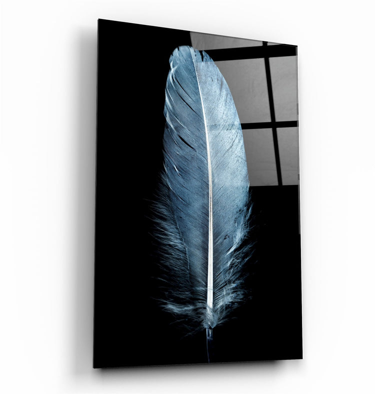 ・"Blue Feather"・Glass Wall Art | Artdesigna Glass Printing Wall Arts.