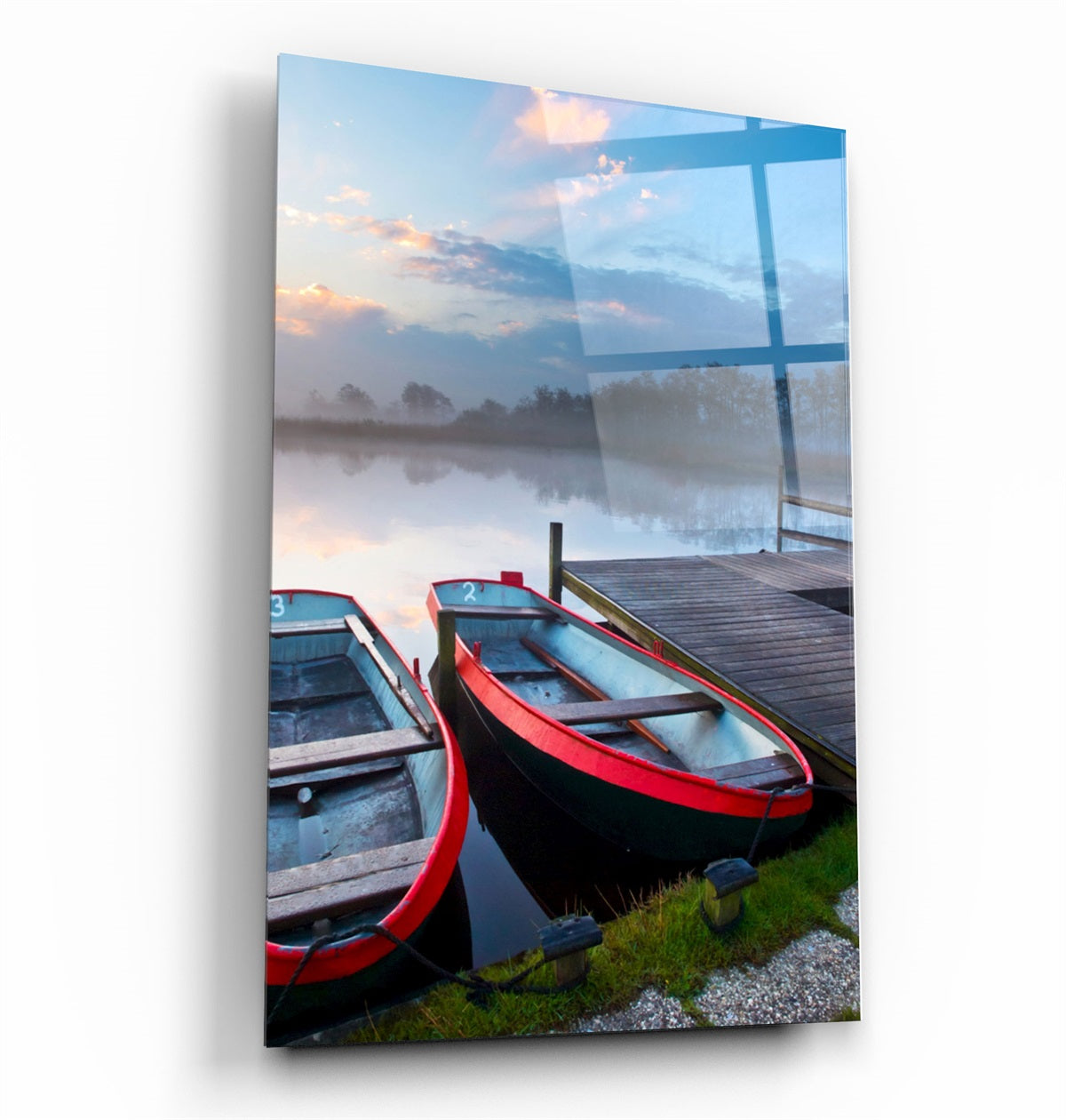 ・"Lake and Boat Landscape"・Glass Wall Art | Artdesigna Glass Printing Wall Arts.