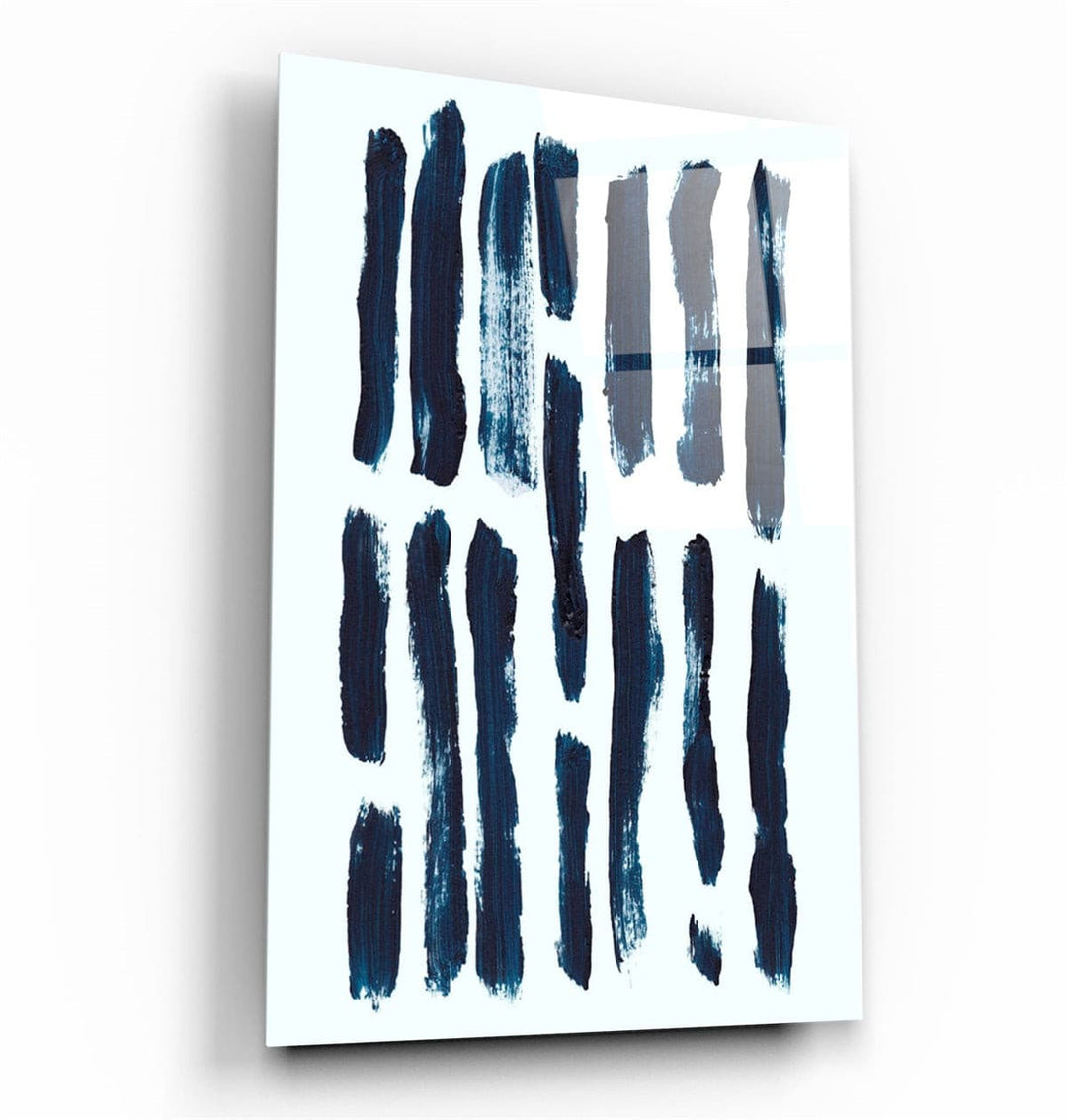 ・"Blue Brush Marks V2"・Glass Wall Art | Artdesigna Glass Printing Wall Arts.