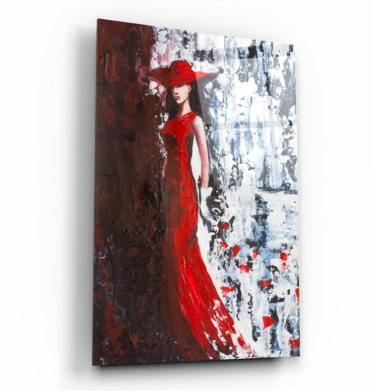 ・"Lady in Red"・Glass Wall Art | Artdesigna Glass Printing Wall Arts.