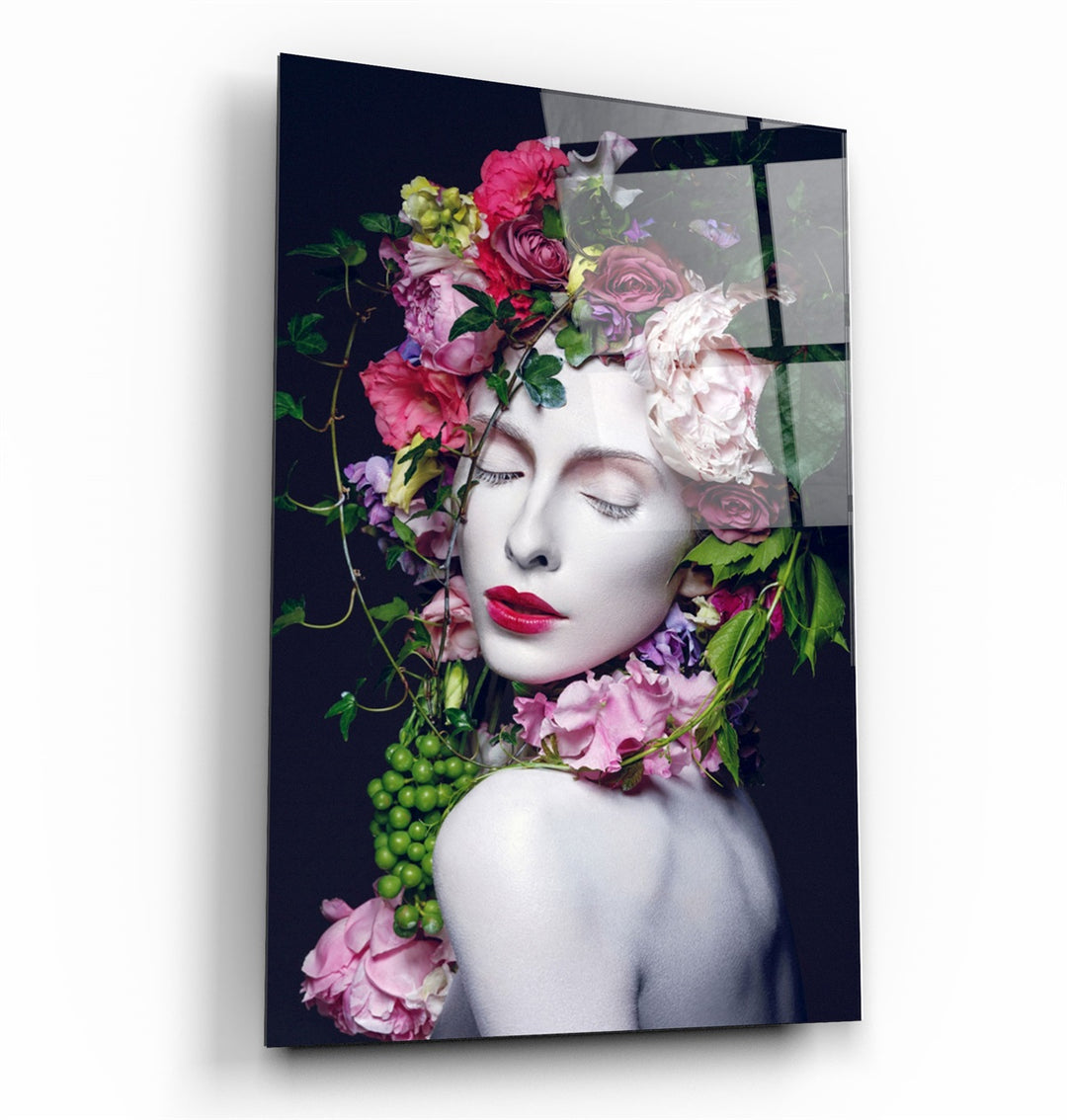 ・"Floral Woman Portrait"・Glass Wall Art | Artdesigna Glass Printing Wall Arts.