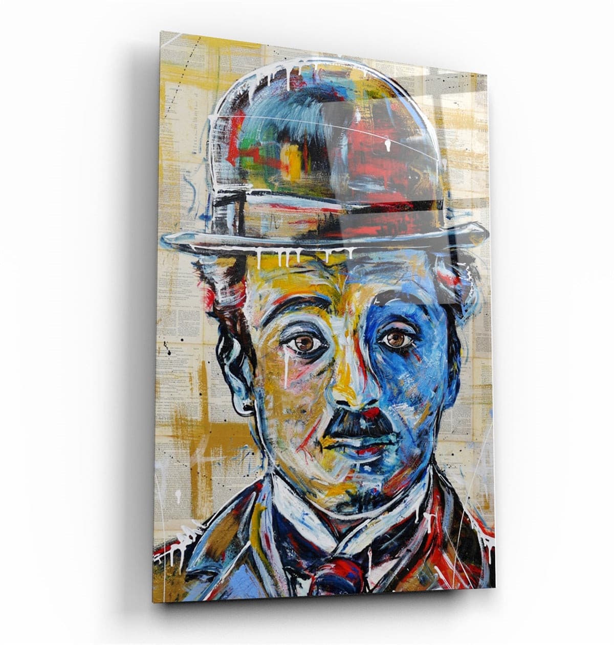 ・"Abstract Chaplin Portrait"・Glass Wall Art | Artdesigna Glass Printing Wall Arts.