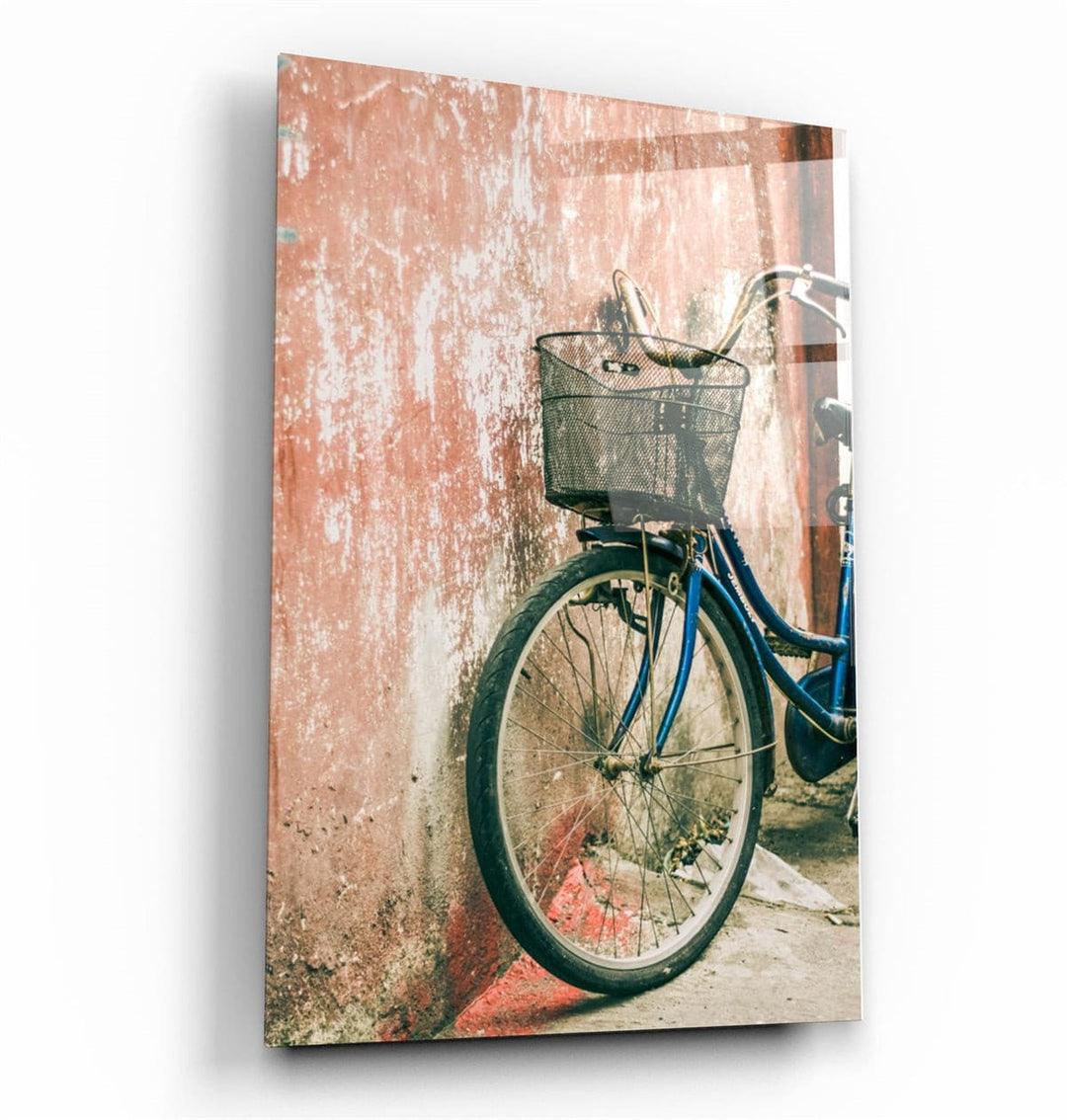 ・"Bicycle with Basket"・Glass Wall Art | Artdesigna Glass Printing Wall Arts.