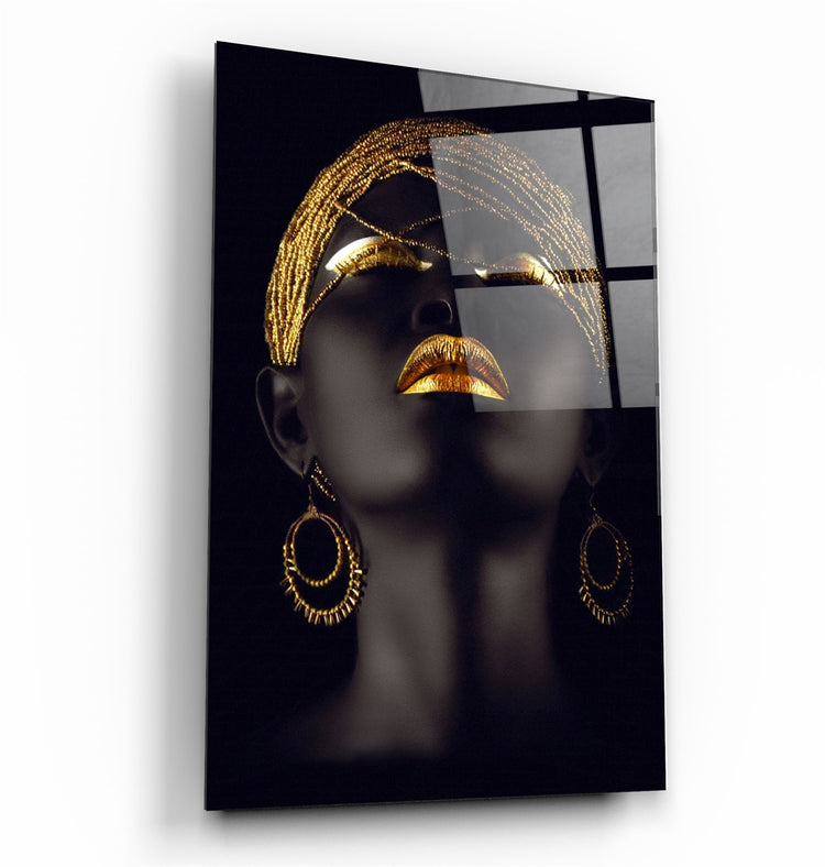 ・"Golden Lips Woman Portrait V2"・Glass Wall Art | Artdesigna Glass Printing Wall Arts.