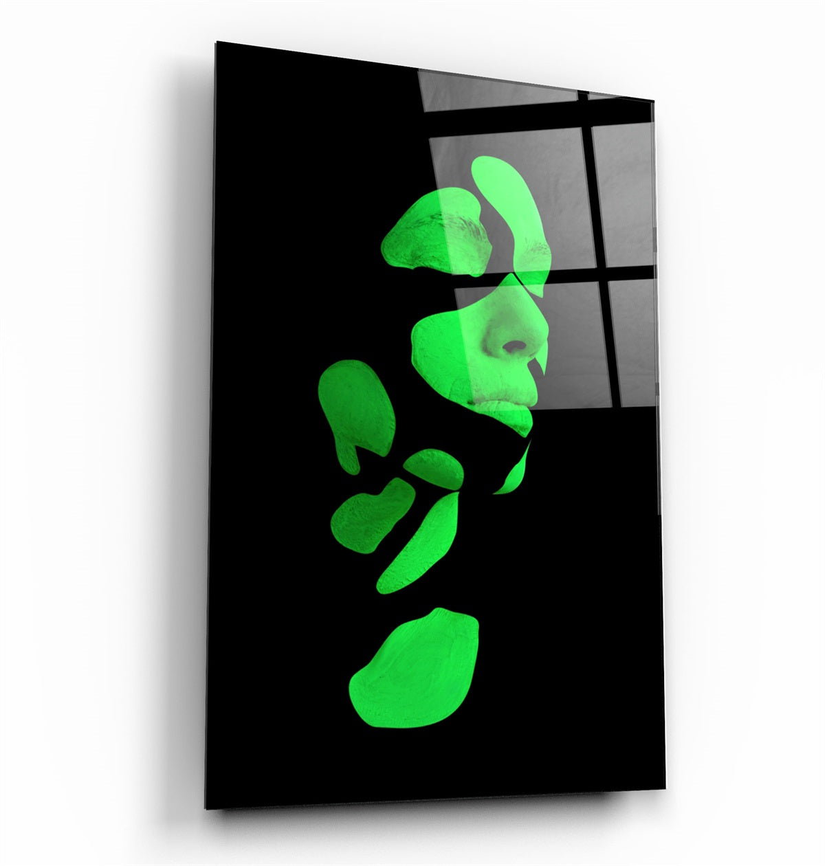 ・"Mysterious Green Face"・Glass Wall Art | Artdesigna Glass Printing Wall Arts.