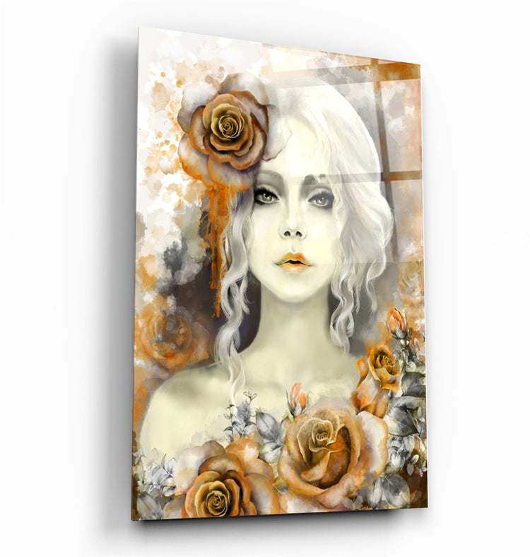 ・"Silent Rose Woman Portrait"・Glass Wall Art | Artdesigna Glass Printing Wall Arts.