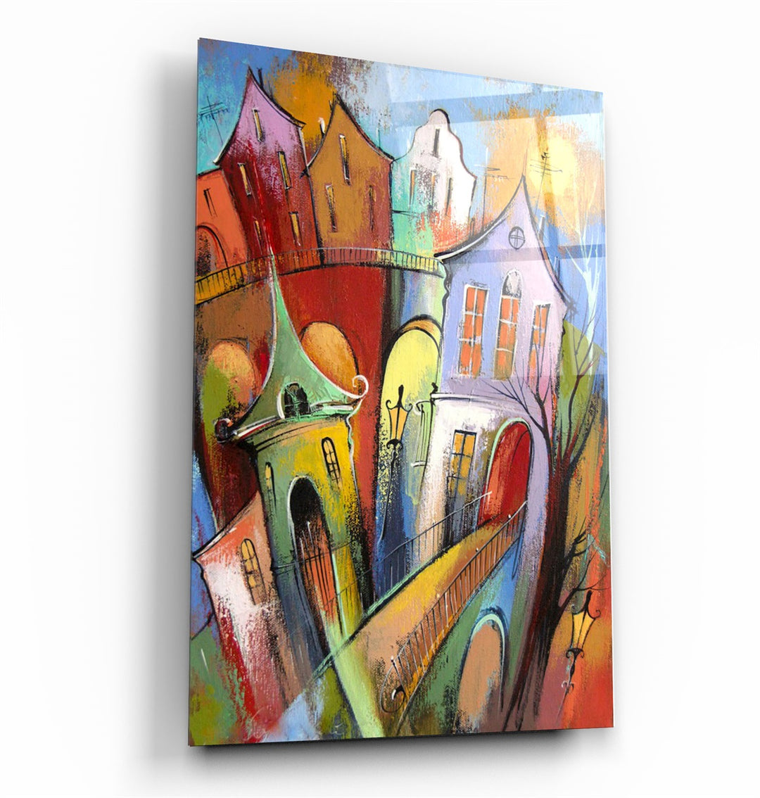 ・"Oil Painting Dream Town"・Glass Wall Art | Artdesigna Glass Printing Wall Arts.