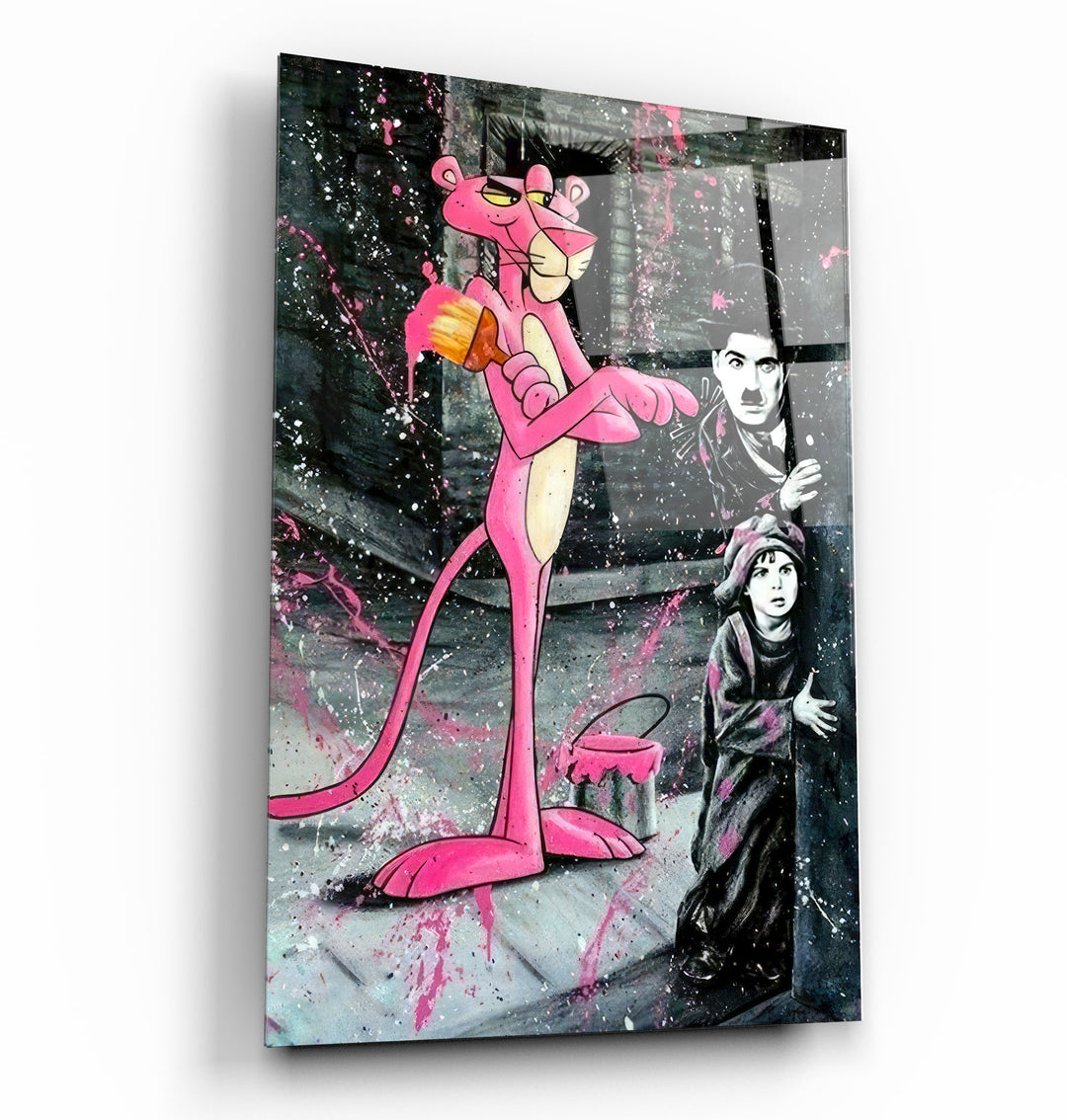 ・"Pink Panther & Charlie"・Designer's Collection Glass Wall Art