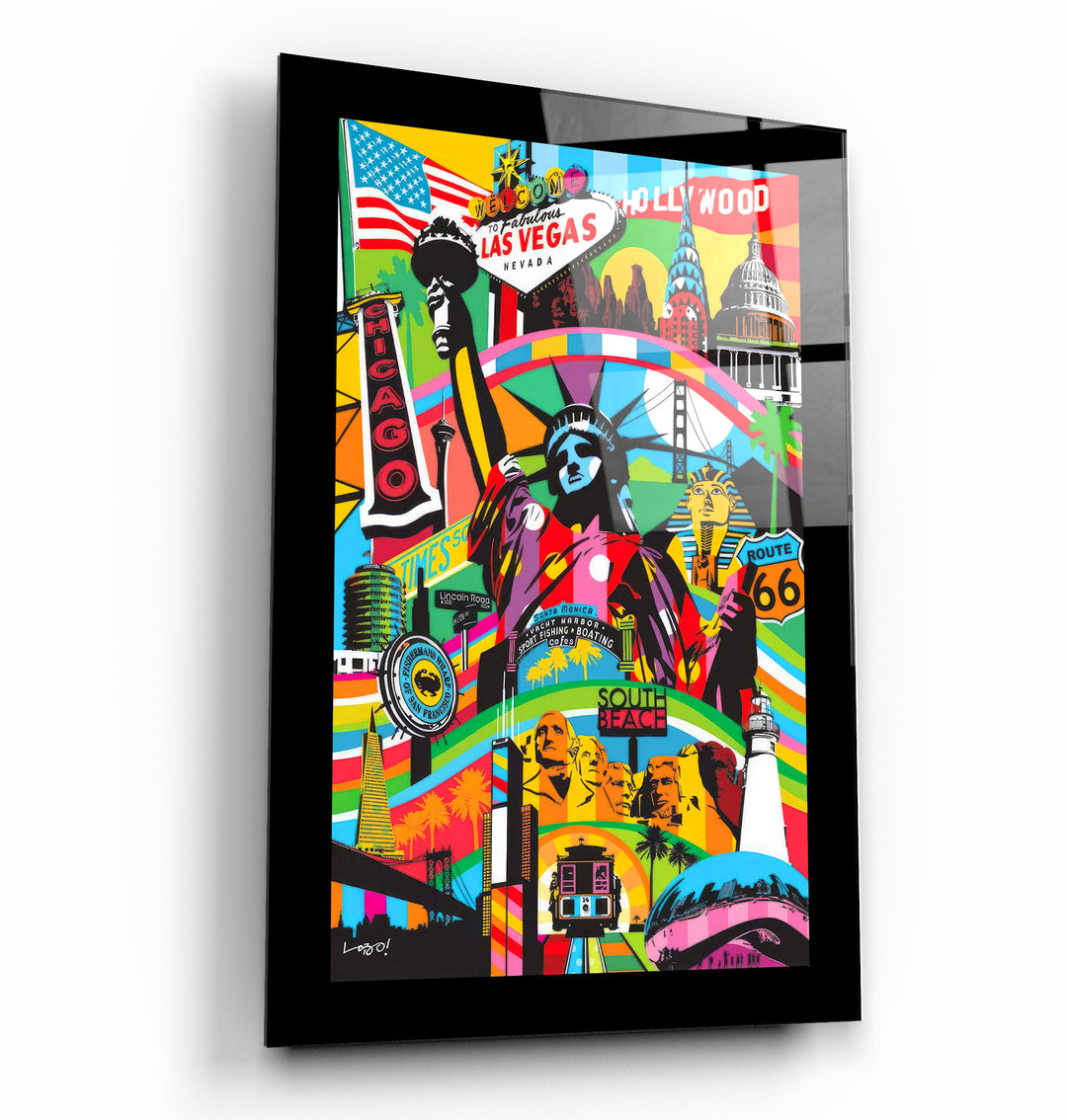 ・"Statue of Liberty Pop Art"・Designer's Collection Glass Wall Art