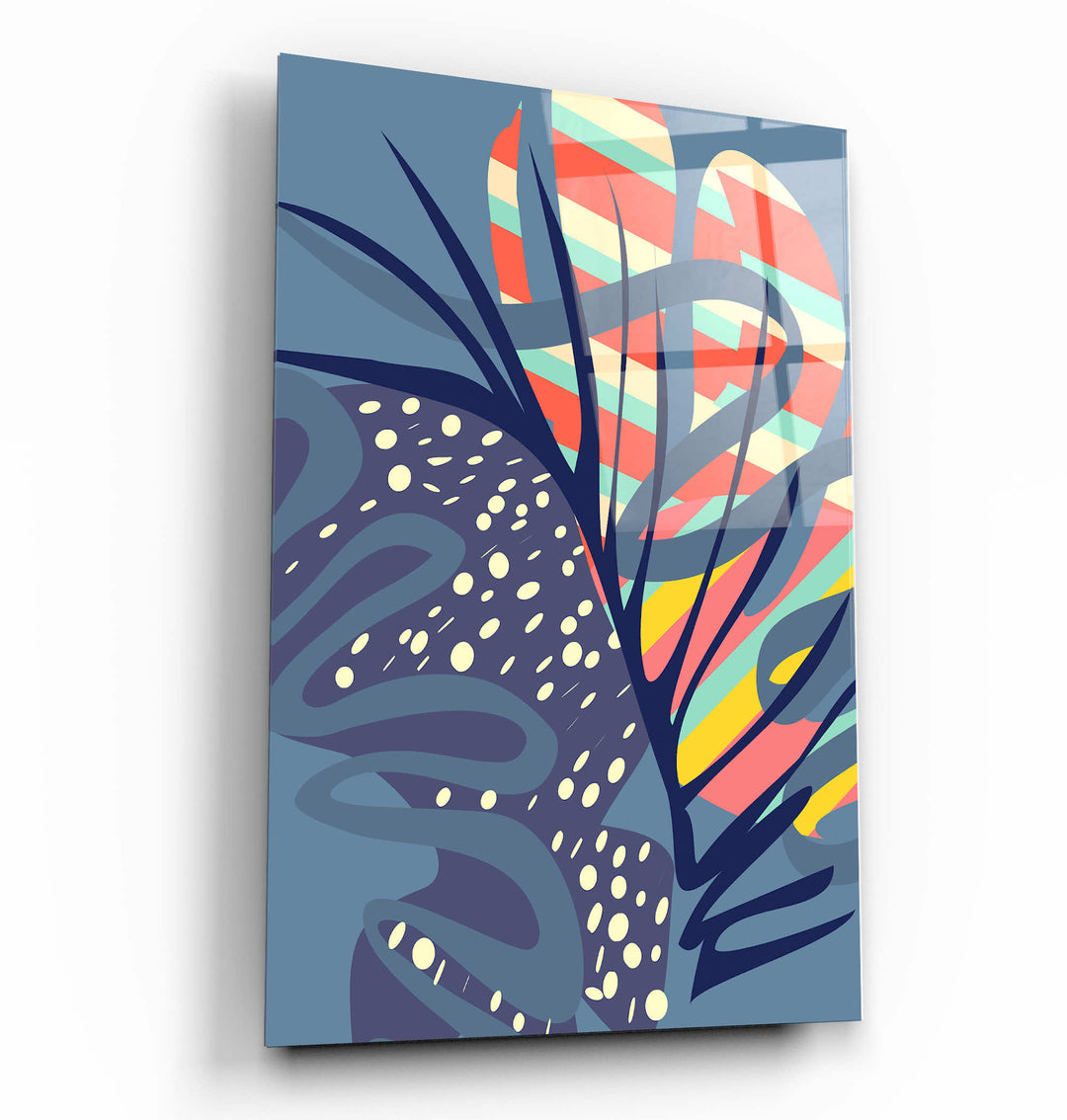 ・"Tropical Leaves Illustration 2"・ Glass Wall Art