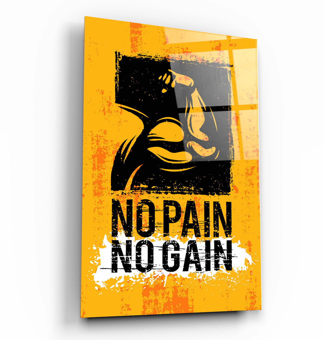 ・"No Pain No Gain"・Motivational Glass Wall Art