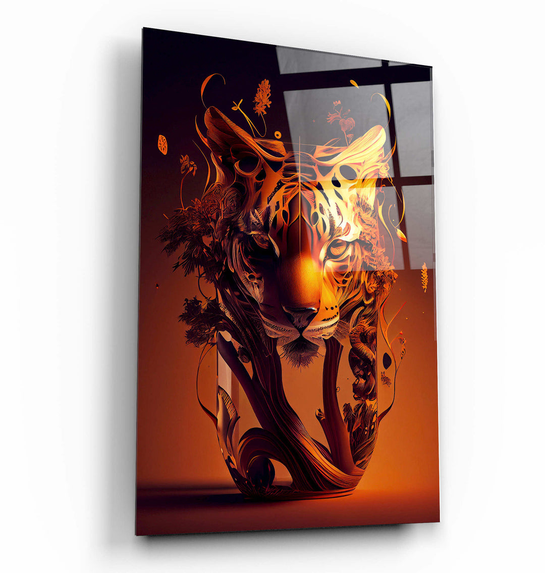 ・"Tiger Vase"・Secret World Collection Glass Wall Art