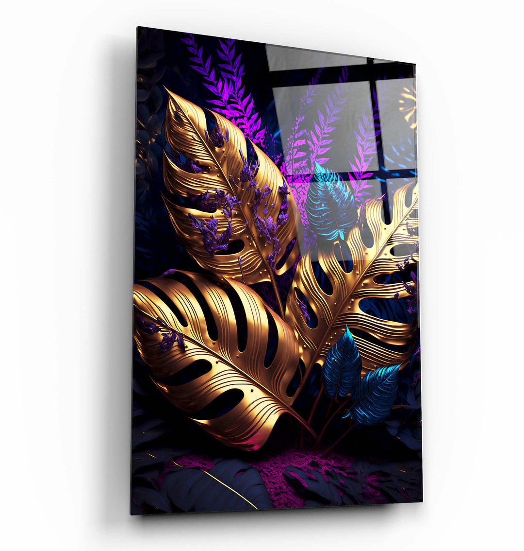 ・"Golden Leafs"・Secret World Collection Glass Wall Art