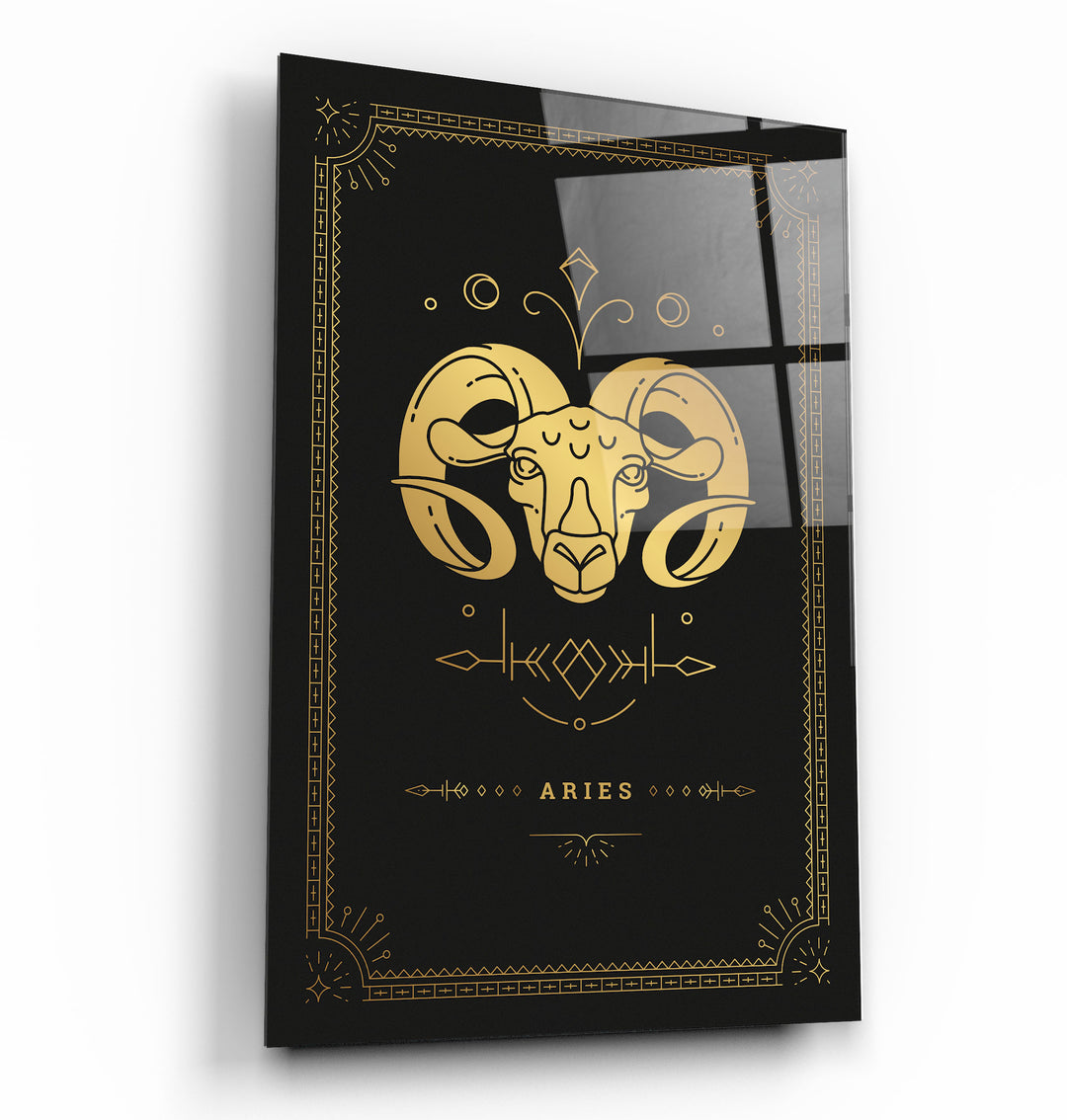 ・"ARIES"・Black Zodiac Collection Glass Wall Art