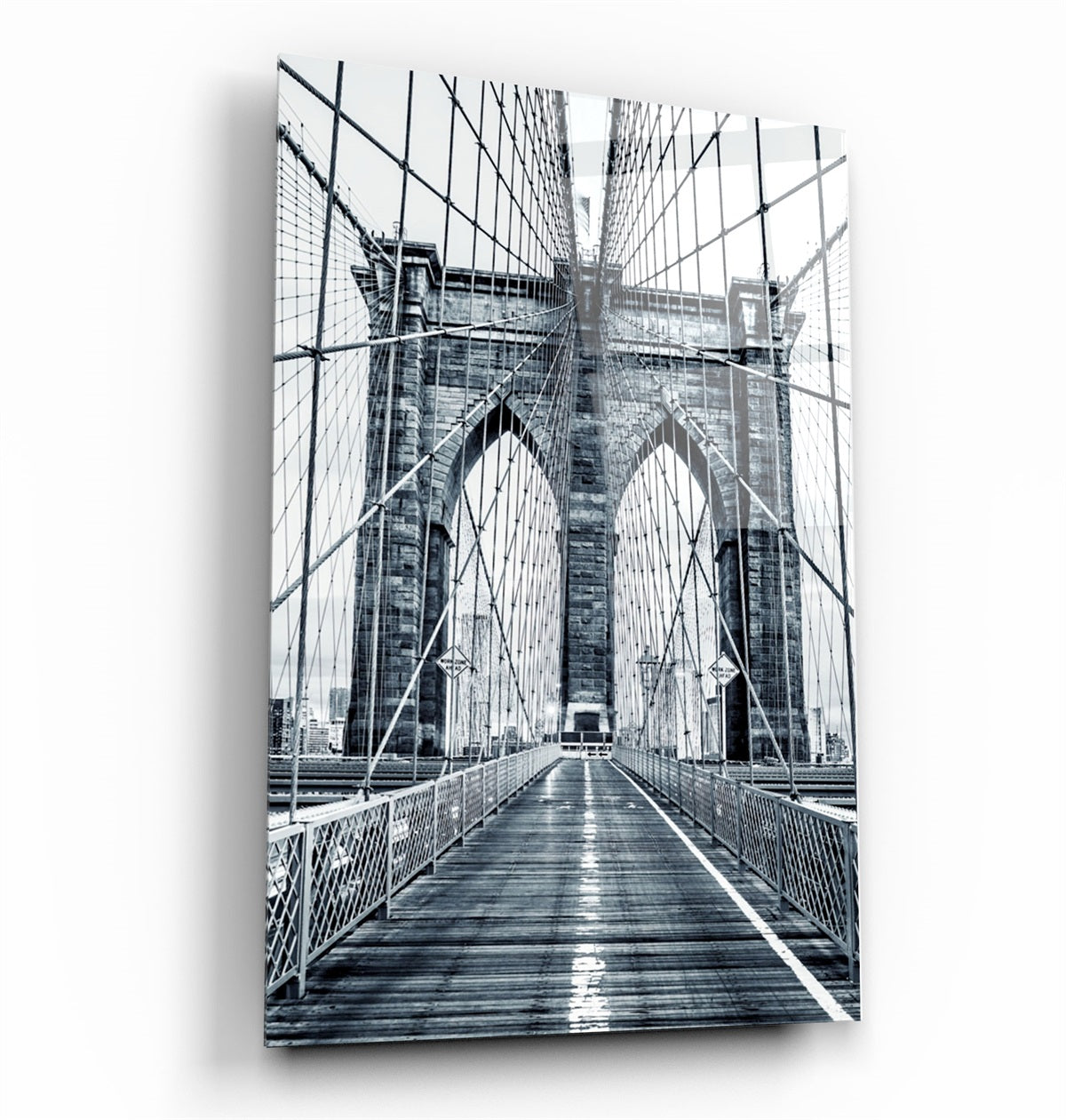 ・"Brooklyn Bridge Retro Gray 2"・Glass Wall Art | Artdesigna Glass Printing Wall Arts.