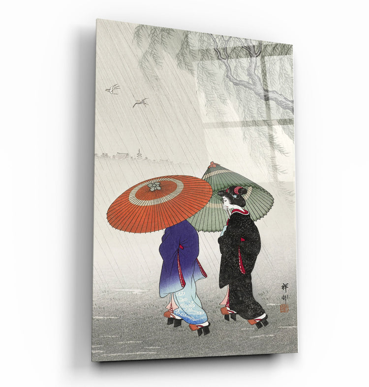 ・"Ohara Koson - Women in the Rain (1877–1945)"・Glass Wall Art | Artdesigna Glass Printing Wall Arts.