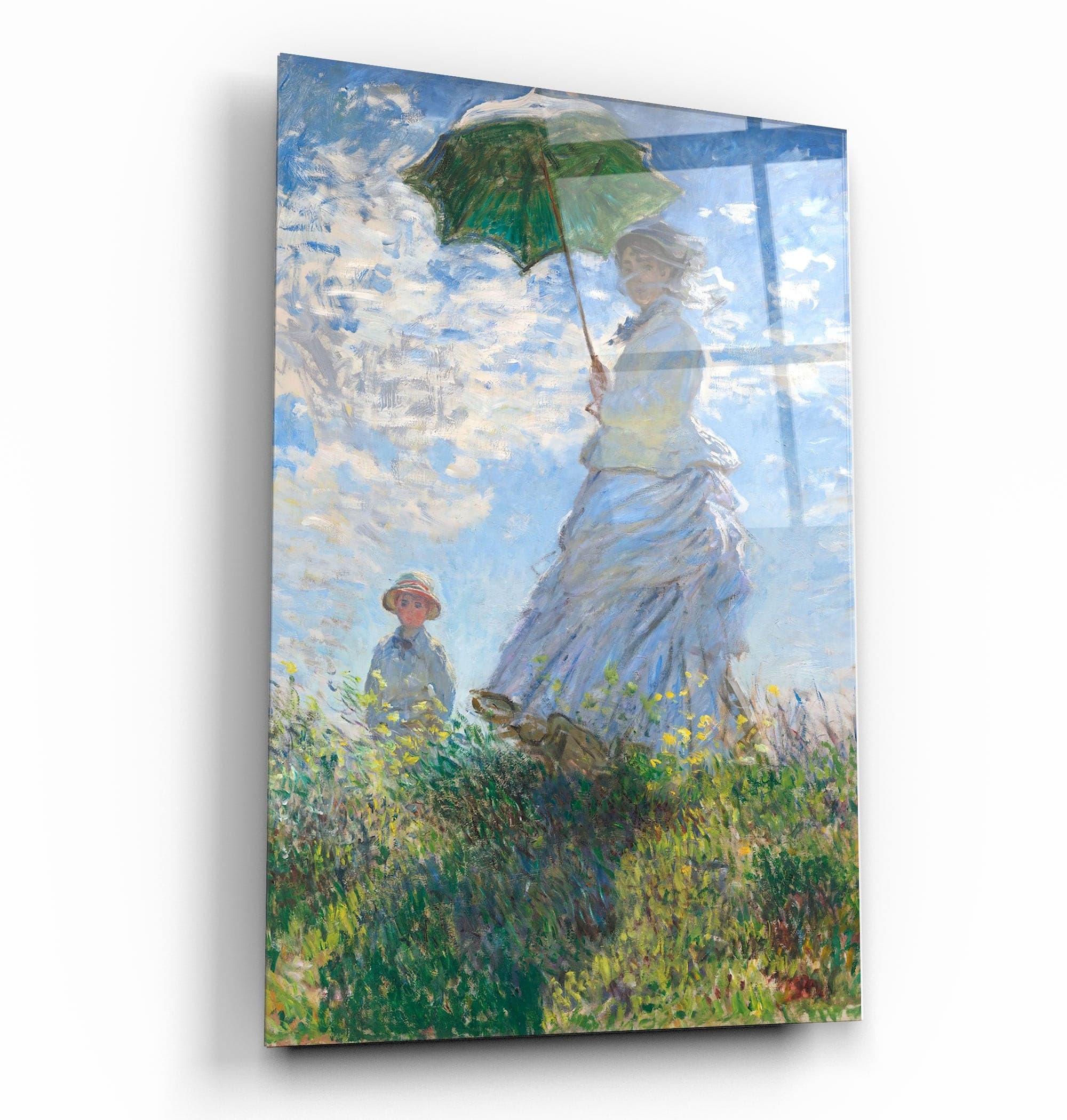 ・"Woman with a Parasol, Madame Monet and Her Son (1875) by Claude Monet"・Glass Wall Art | Artdesigna Glass Printing Wall Arts.