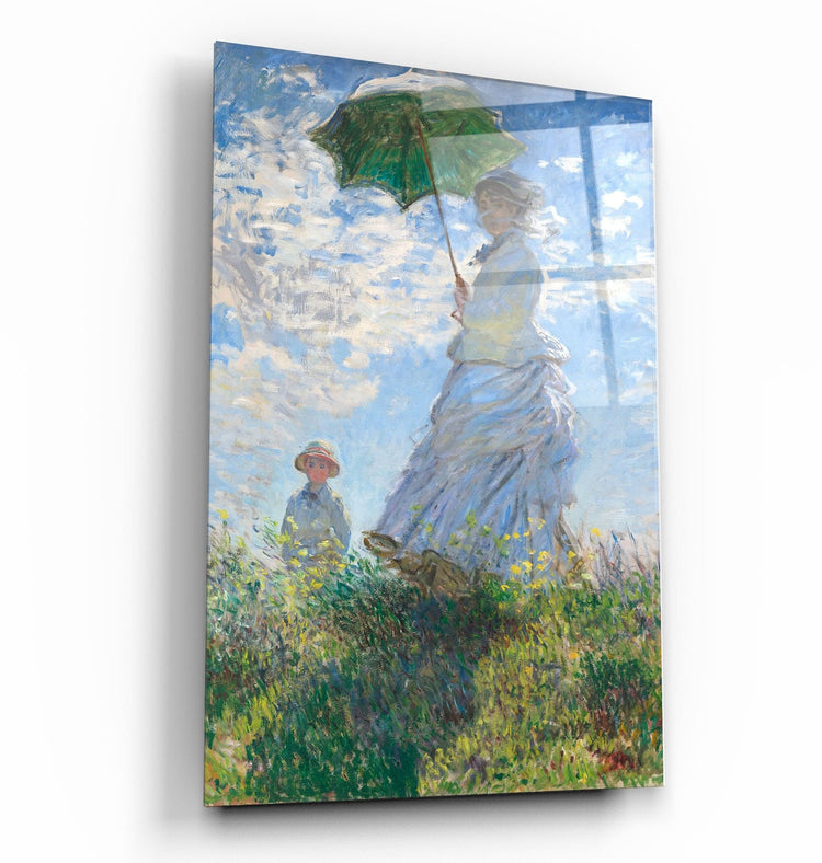 ・"Woman with a Parasol, Madame Monet and Her Son (1875) by Claude Monet"・Glass Wall Art | Artdesigna Glass Printing Wall Arts.