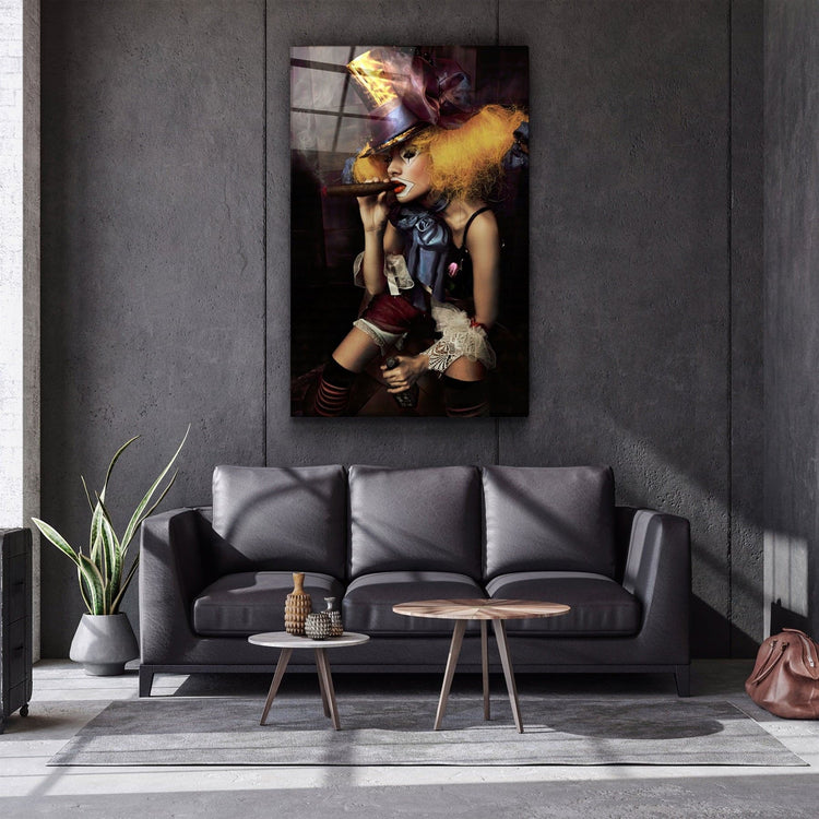 ・"Yellow Hat Woman"・Glass Wall Art | Artdesigna Glass Printing Wall Arts.