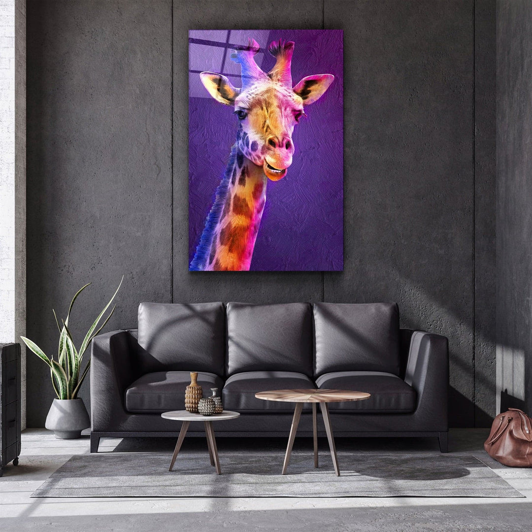 ・"Purple Giraffe"・Glass Wall Art | Artdesigna Glass Printing Wall Arts.