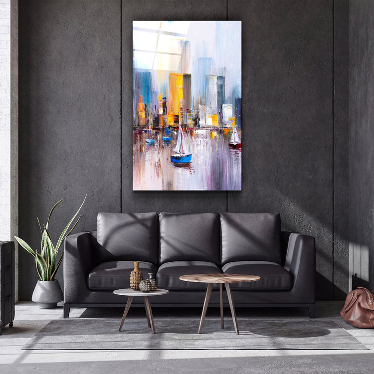 ・"Abstract Boats and Buildings"・Glass Wall Art | Artdesigna Glass Printing Wall Arts.