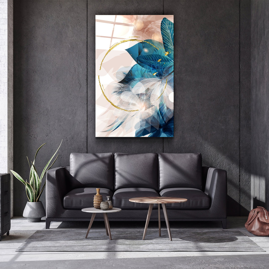 ・"Abstract Blue Leaves"・Glass Wall Art | Artdesigna Glass Printing Wall Arts.