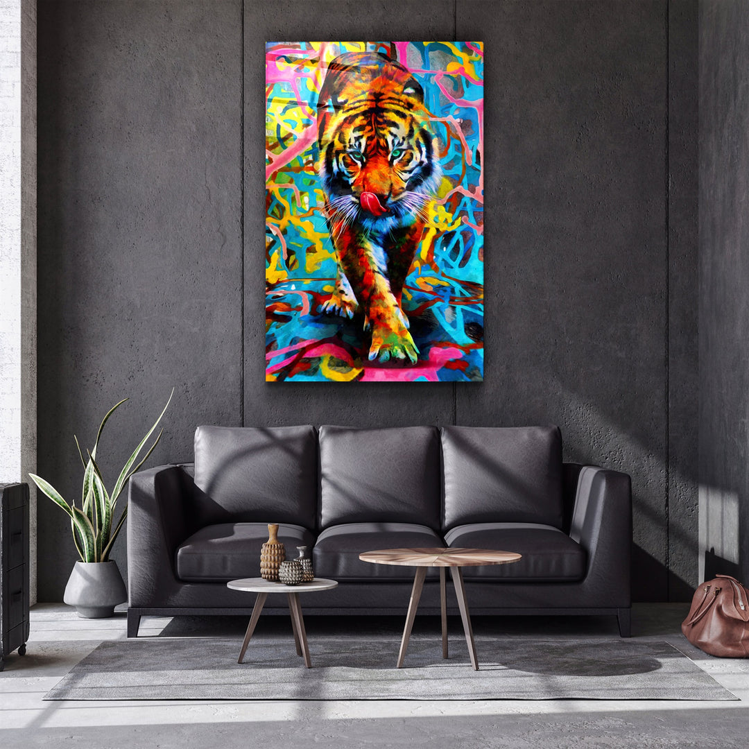 ・"Abstract Colorful Tiger"・Glass Wall Art | Artdesigna Glass Printing Wall Arts.