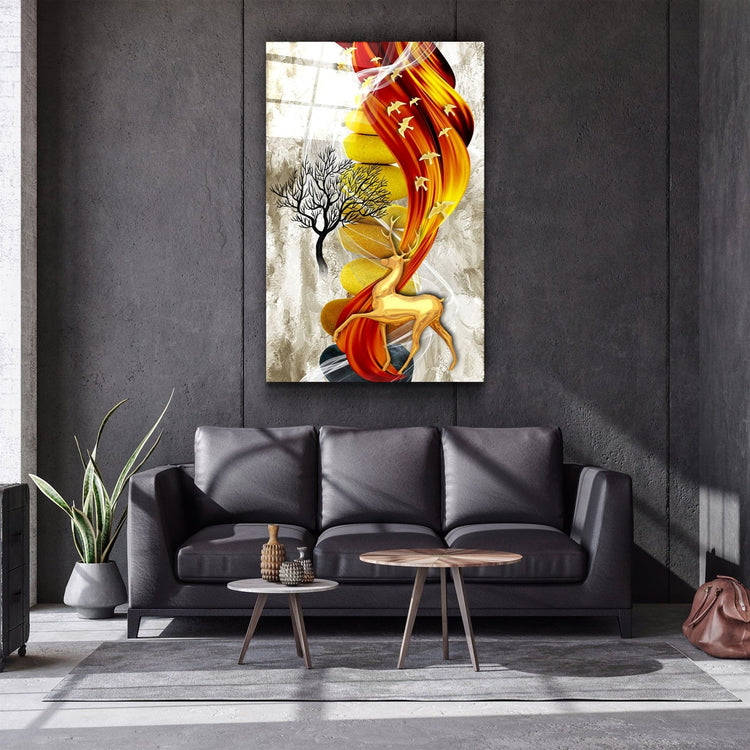 ・"Deer & Birds V4"・Glass Wall Art | Artdesigna Glass Printing Wall Arts.