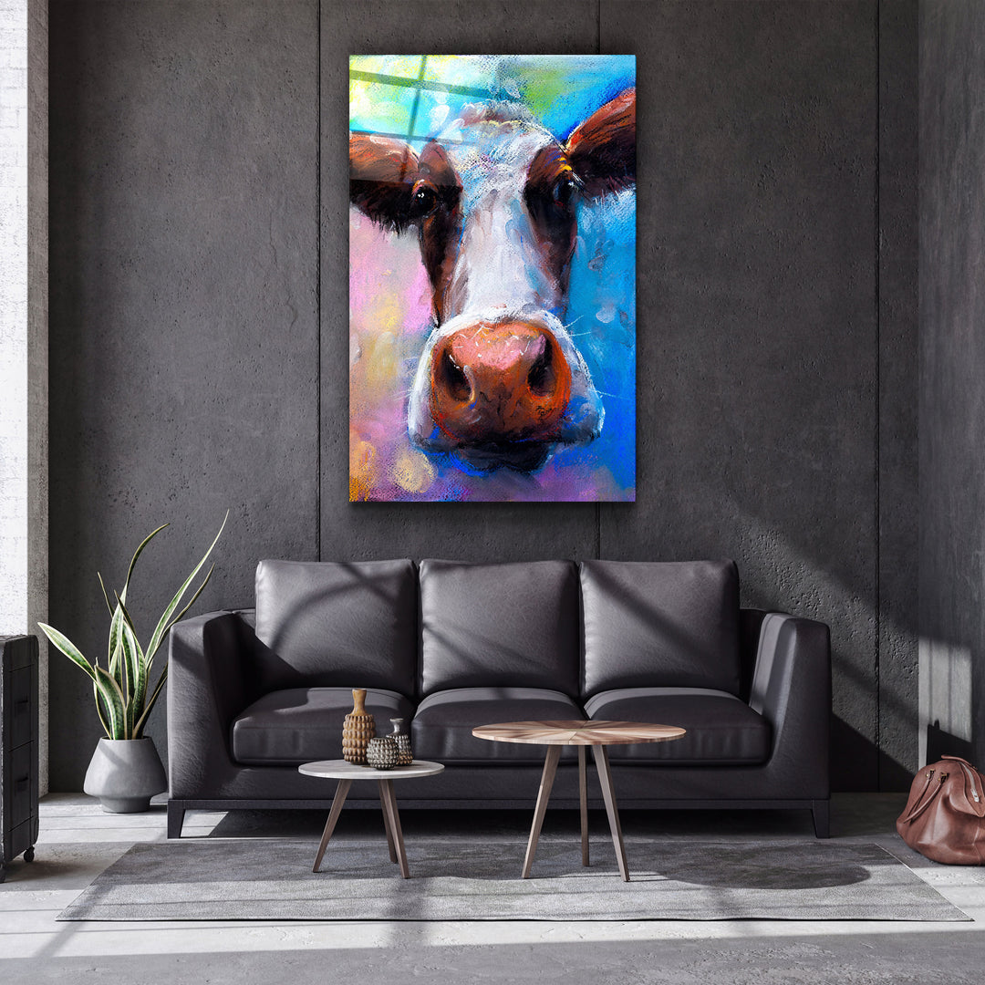 ・"Cow Smiling"・Glass Wall Art | Artdesigna Glass Printing Wall Arts.