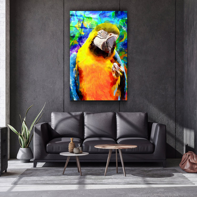 ・"Colorful Parrot"・Glass Wall Art | Artdesigna Glass Printing Wall Arts.