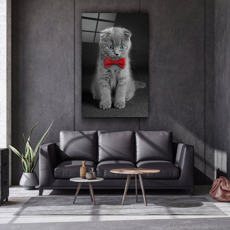 ・"Cat with Bow Tie "・Glass Wall Art | Artdesigna Glass Printing Wall Arts.