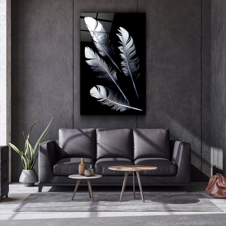 ・"White Feathers"・Glass Wall Art | Artdesigna Glass Printing Wall Arts.