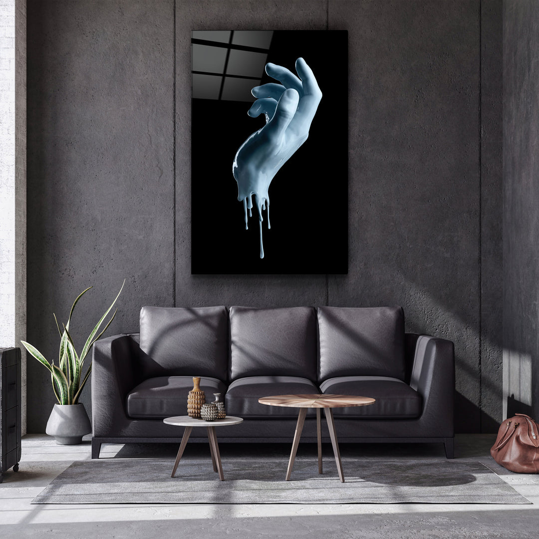 ・"Blue Hand"・Glass Wall Art | Artdesigna Glass Printing Wall Arts.