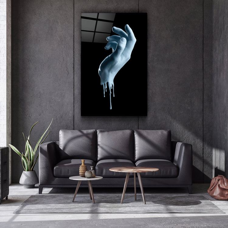 ・"Blue Hand"・Glass Wall Art | Artdesigna Glass Printing Wall Arts.