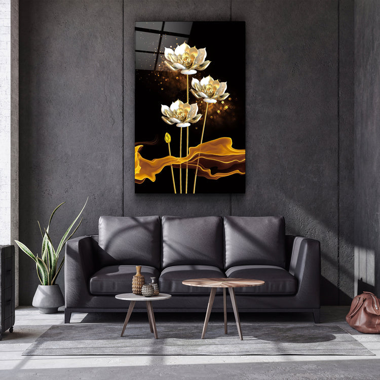 ・"The Golden Leaf Plant"・Glass Wall Art | Artdesigna Glass Printing Wall Arts.