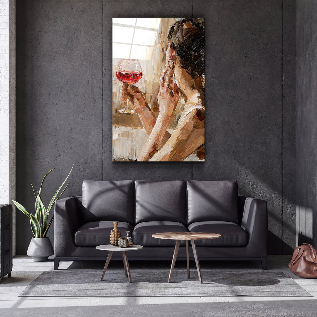 ・"Abstract Woman Potrait With Wine"・GLASS WALL ART | Artdesigna Glass Printing Wall Arts.