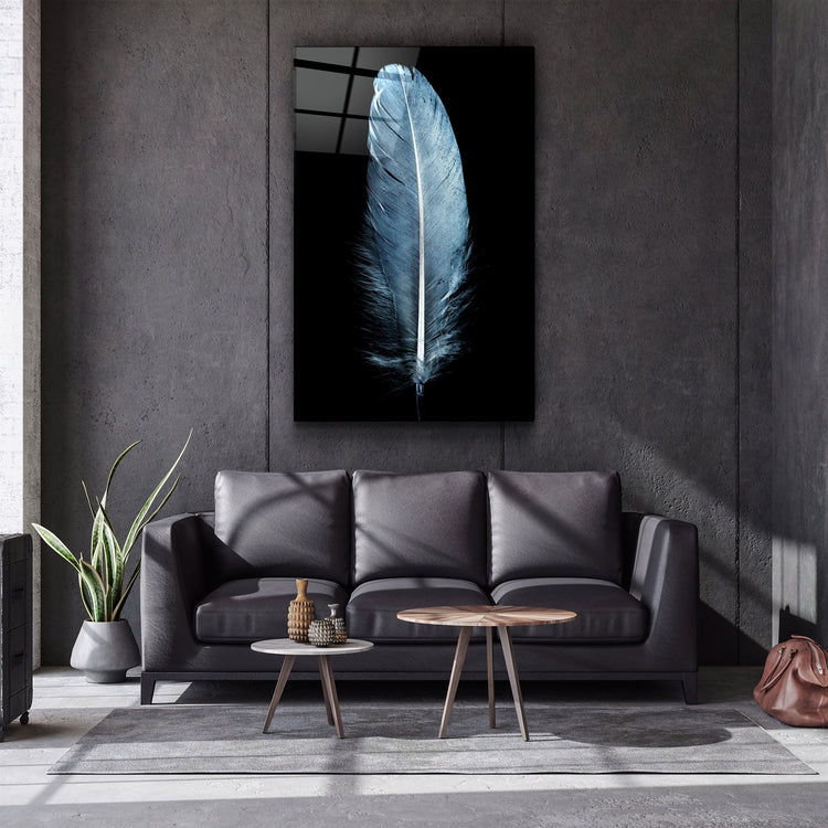 ・"Blue Feather"・Glass Wall Art | Artdesigna Glass Printing Wall Arts.