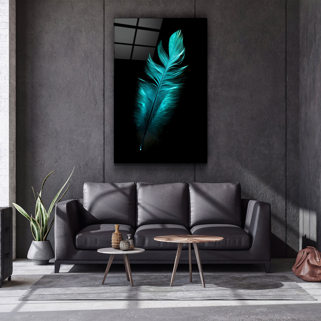 ・"Green Feather"・Glass Wall Art | Artdesigna Glass Printing Wall Arts.