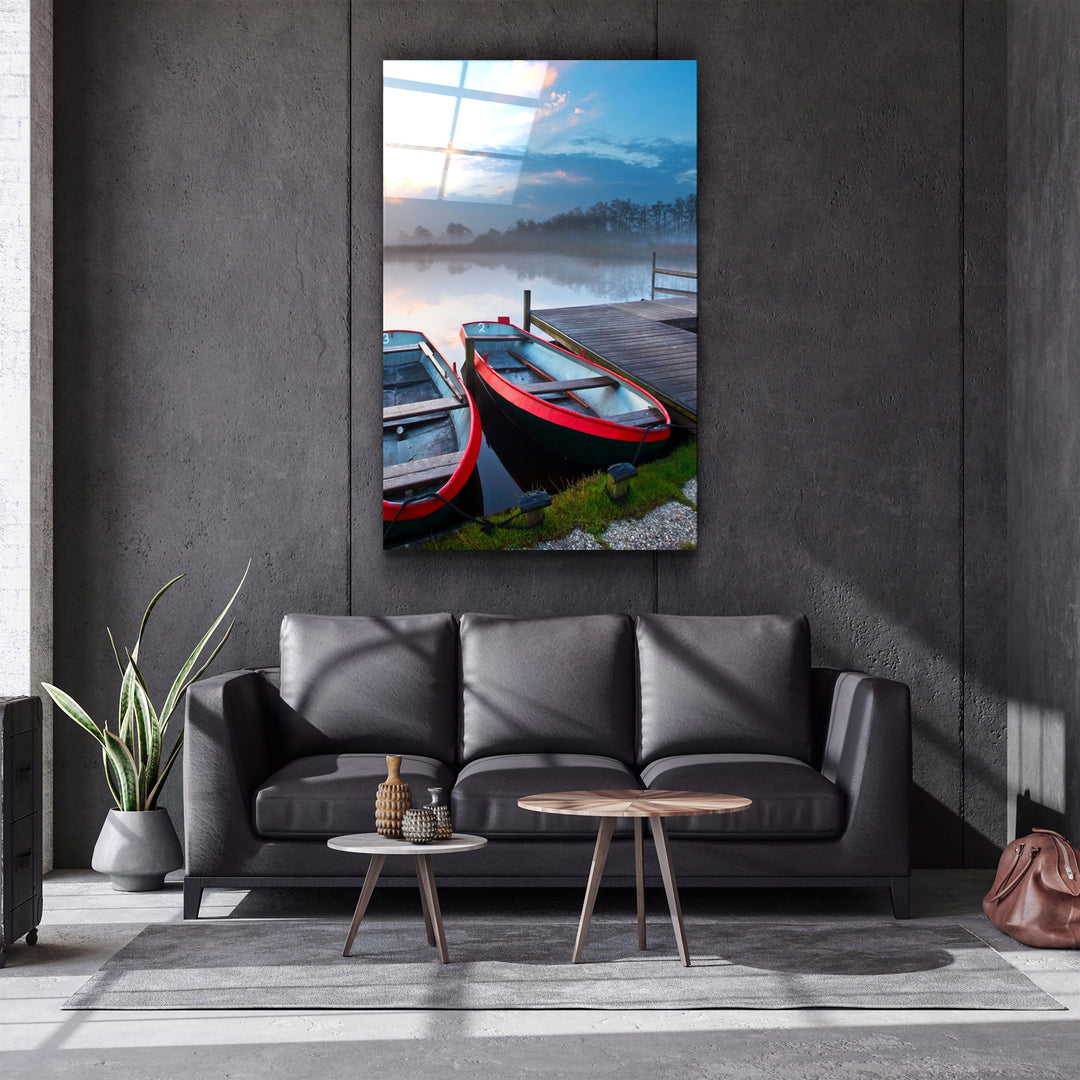 ・"Lake and Boat Landscape"・Glass Wall Art | Artdesigna Glass Printing Wall Arts.