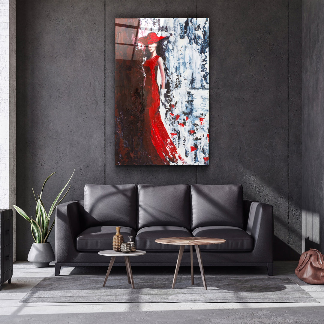 ・"Lady in Red"・Glass Wall Art | Artdesigna Glass Printing Wall Arts.