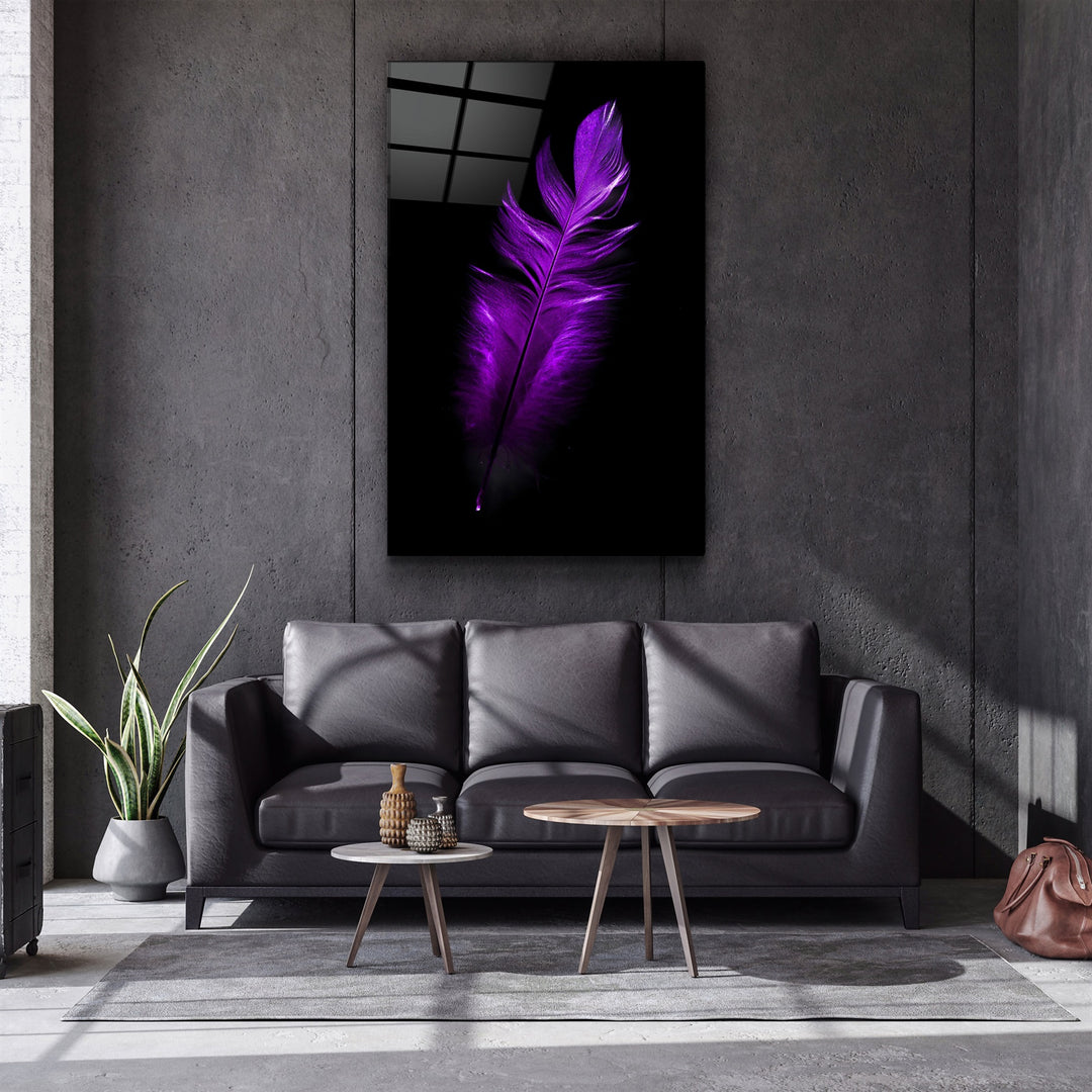 ・"Purple Feather"・Glass Wall Art | Artdesigna Glass Printing Wall Arts.