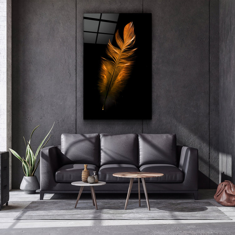 ・"Orange Feather"・Glass Wall Art | Artdesigna Glass Printing Wall Arts.