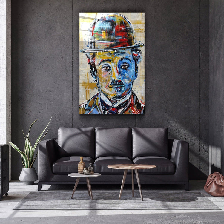 ・"Abstract Chaplin Portrait"・Glass Wall Art | Artdesigna Glass Printing Wall Arts.