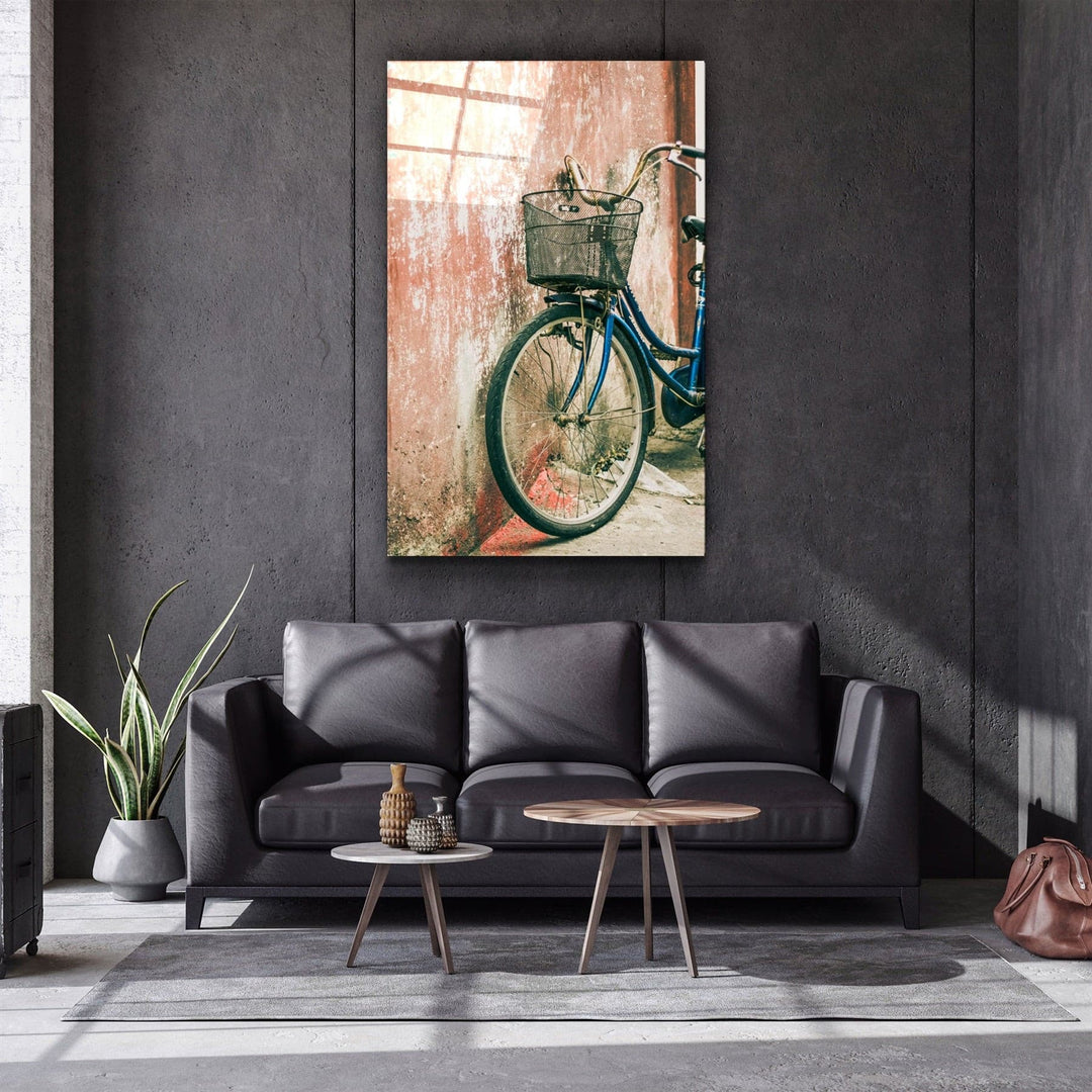 ・"Bicycle with Basket"・Glass Wall Art | Artdesigna Glass Printing Wall Arts.