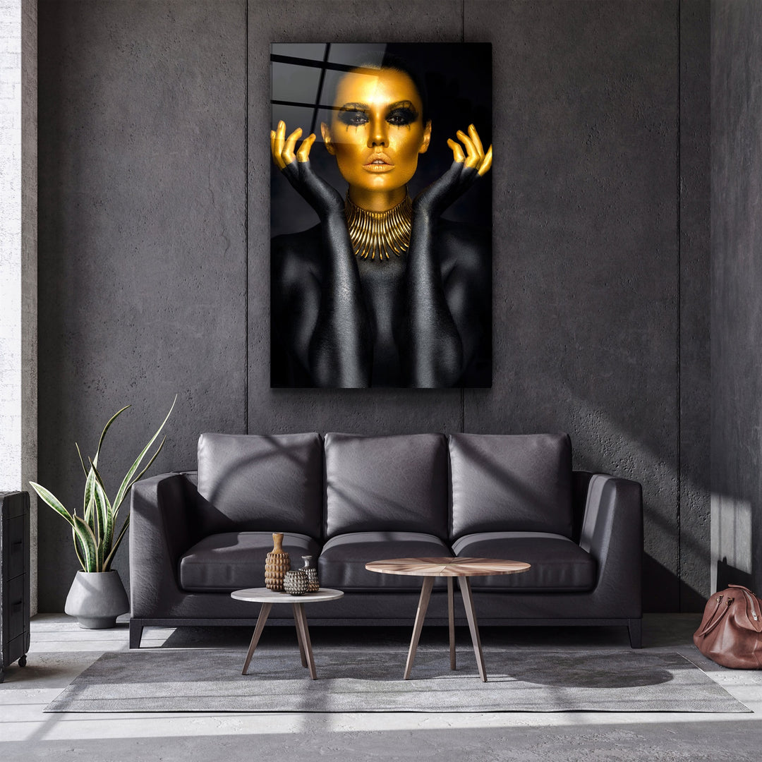 ・"Golden Face and Fingers"・Glass Wall Art | Artdesigna Glass Printing Wall Arts.