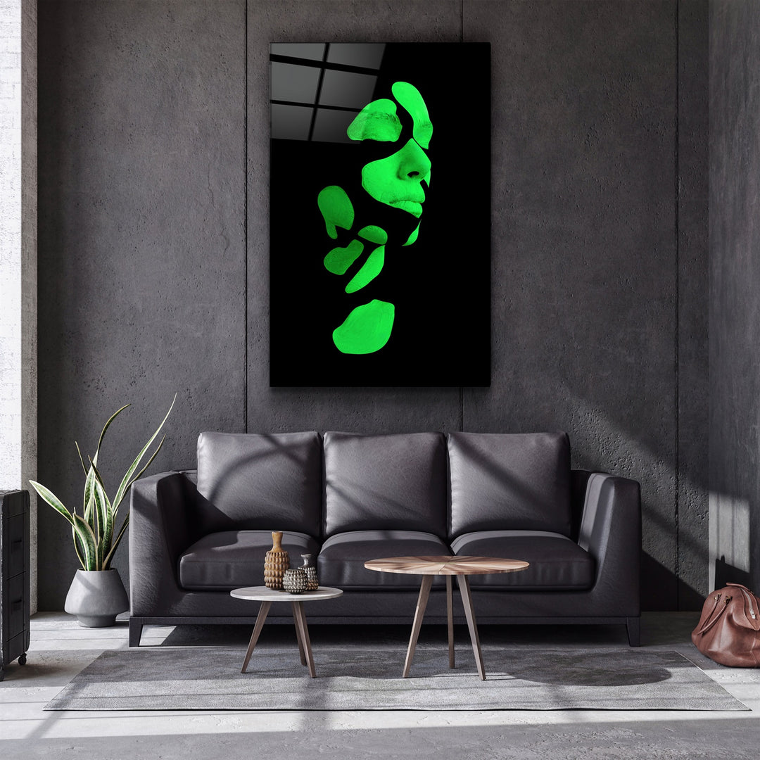 ・"Mysterious Green Face"・Glass Wall Art | Artdesigna Glass Printing Wall Arts.