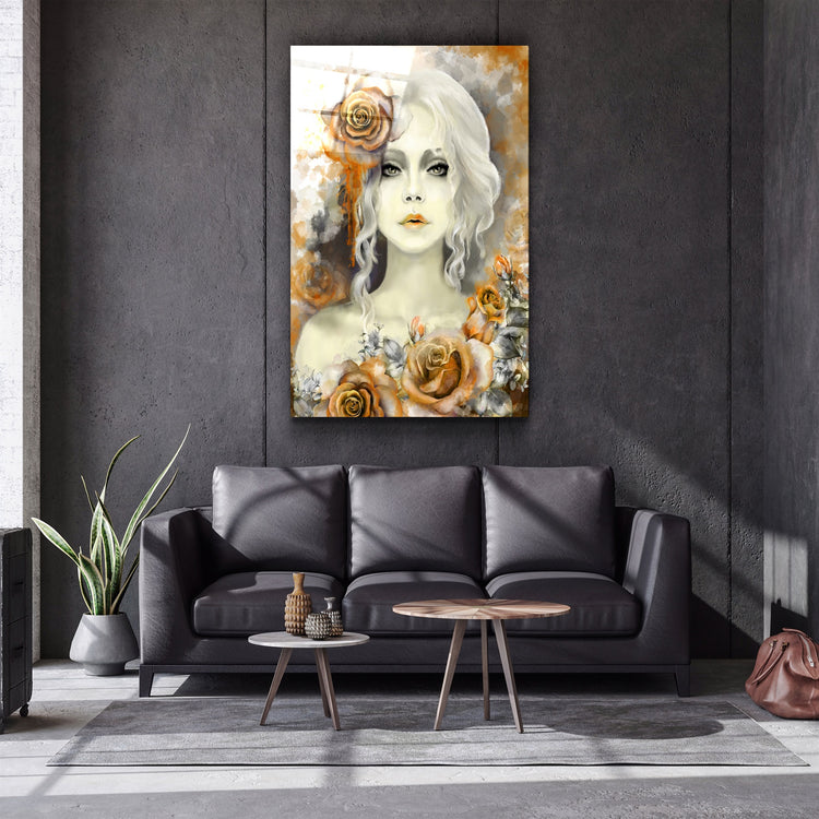 ・"Silent Rose Woman Portrait"・Glass Wall Art | Artdesigna Glass Printing Wall Arts.