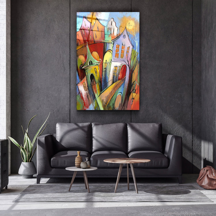 ・"Oil Painting Dream Town"・Glass Wall Art | Artdesigna Glass Printing Wall Arts.