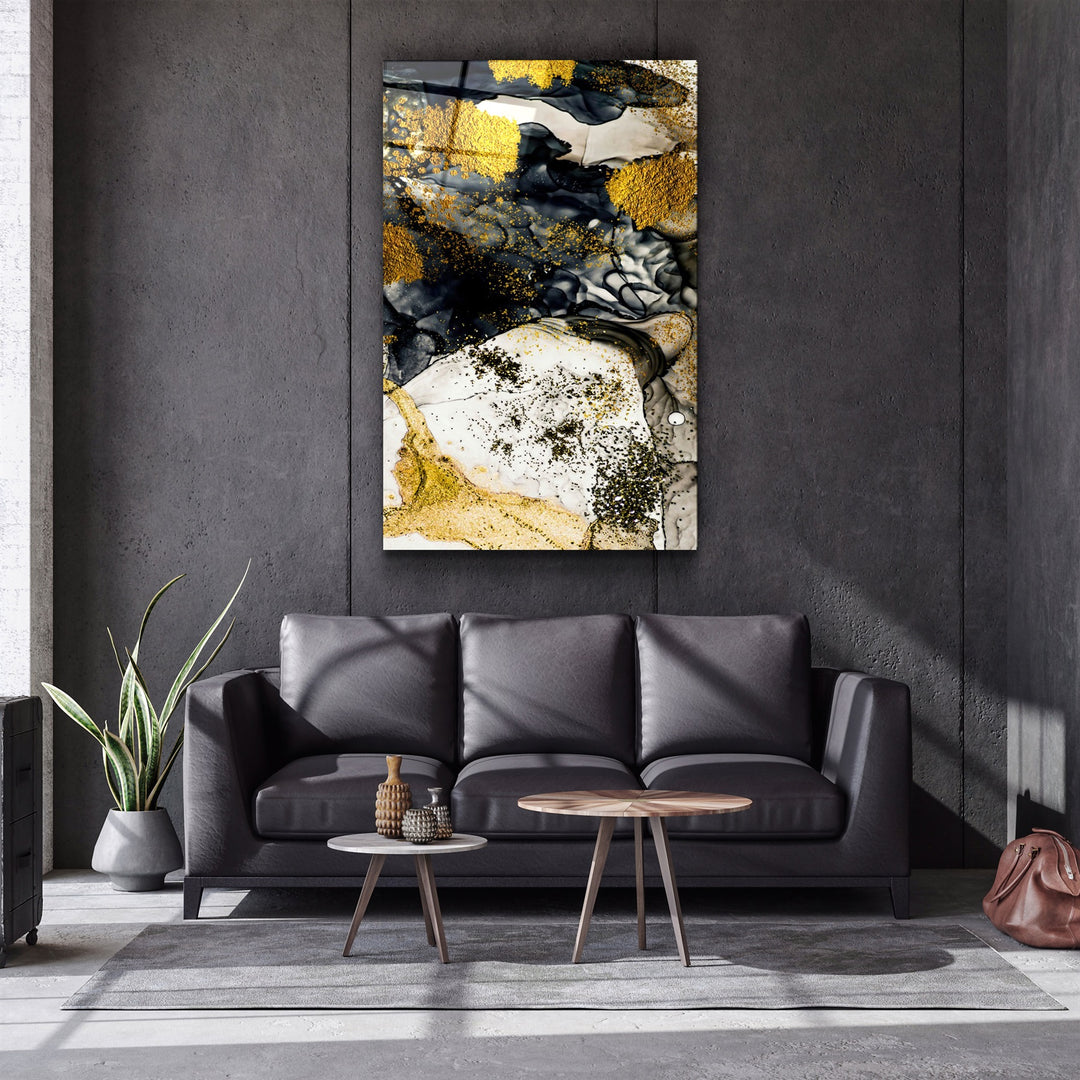 ・"Golden Abstract 1"・Glass Wall Art | Artdesigna Glass Printing Wall Arts.